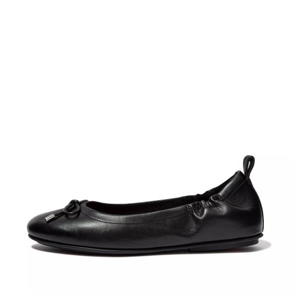 Fitflop Allegro Bow Leather Ballet Flats Black Womens - South Africa (UKNW86194)